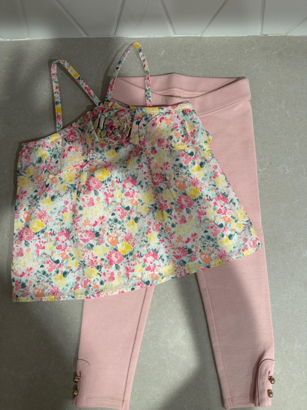 Janie and Jack/Serena Williams Pink Floral Tank Top with Pink Leggings